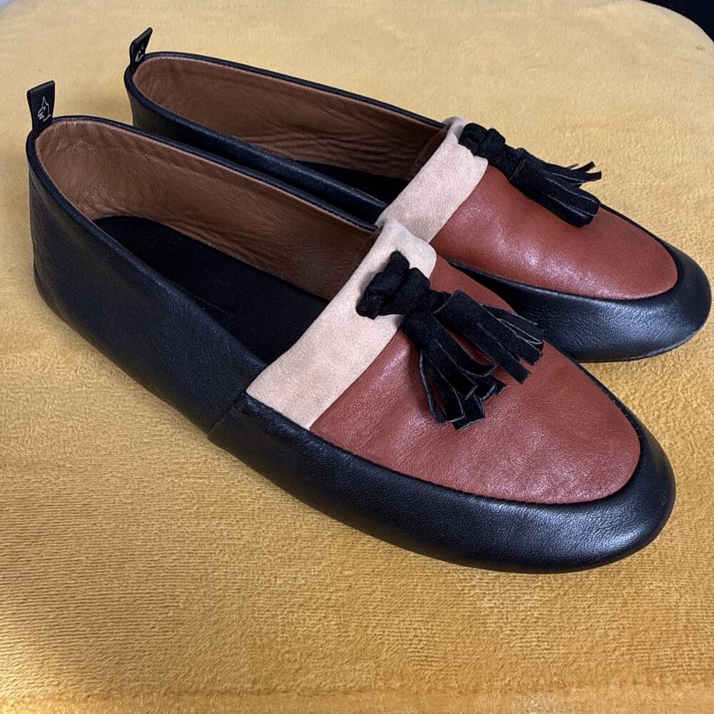 Newbark handmade color block leather loafers size 6